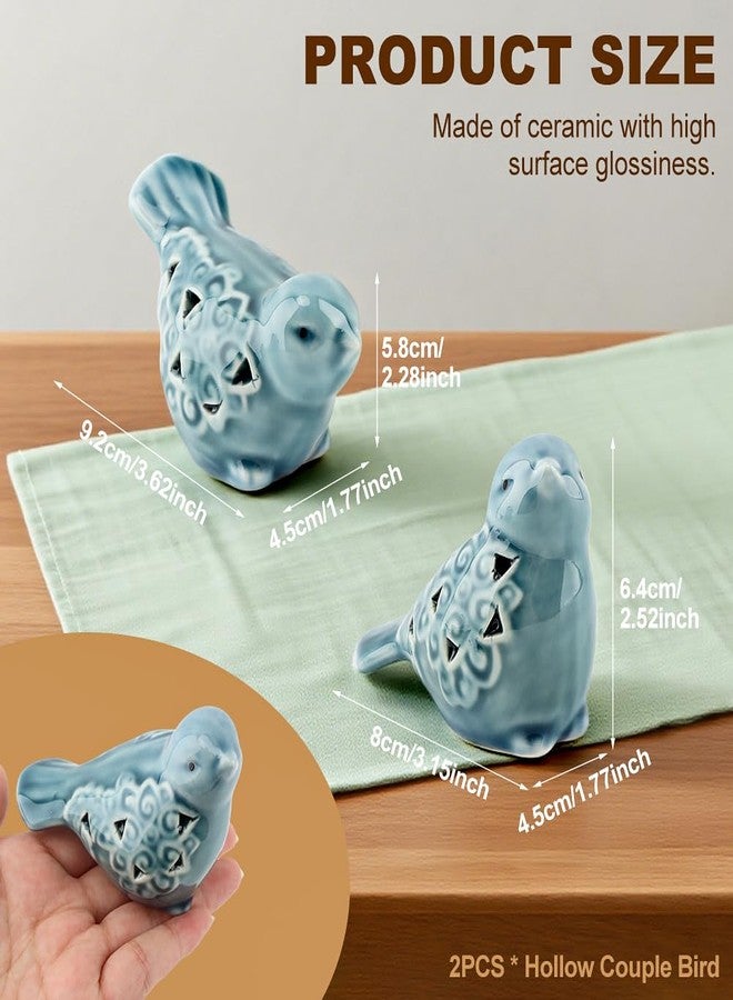 Kazheon Set of 2 Ceramic Bird Figurines, Bird Decor for Home, Office, Garden, Coffee Shop, Small Bird-Statues(Color:Blue) - Image 2